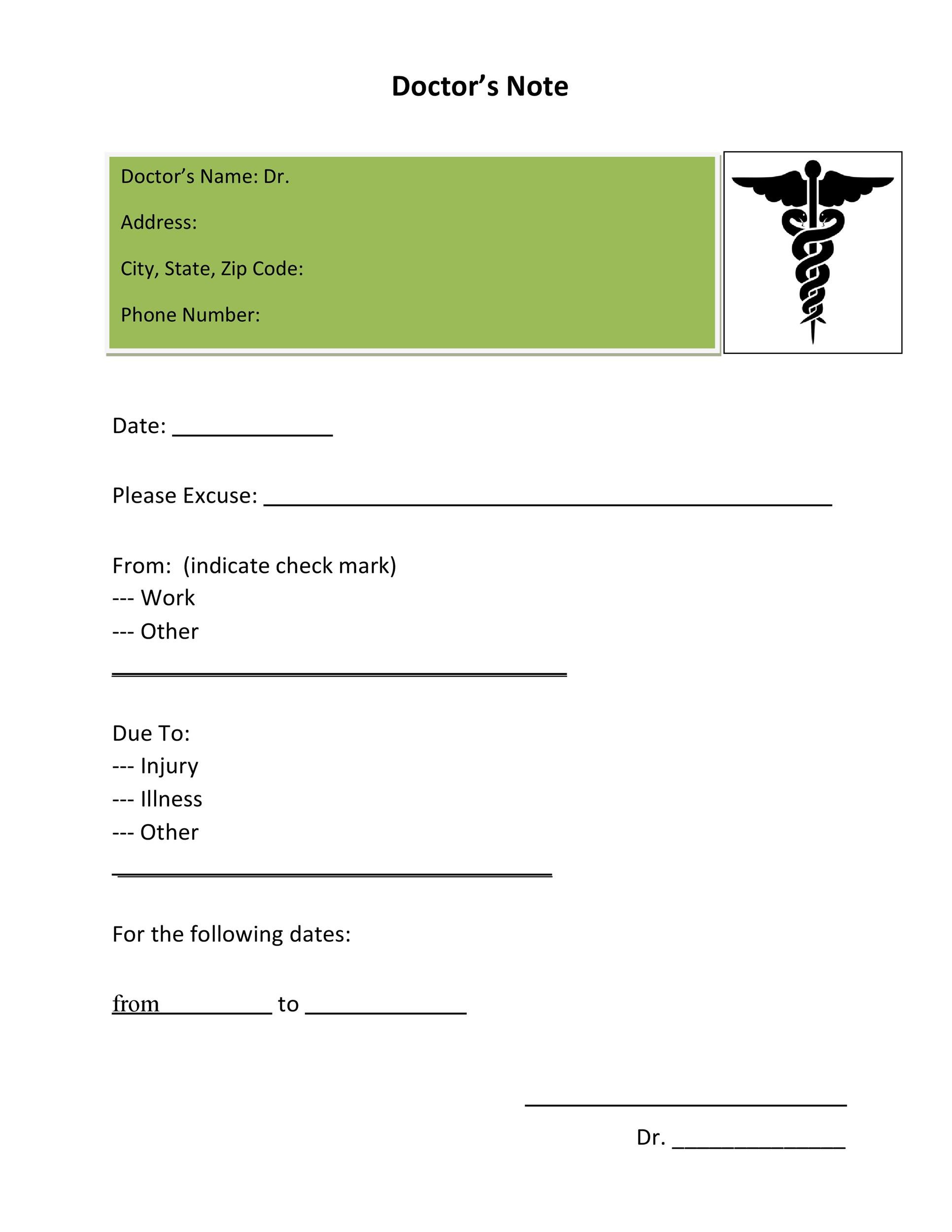 Doctors Excuse For Work Template