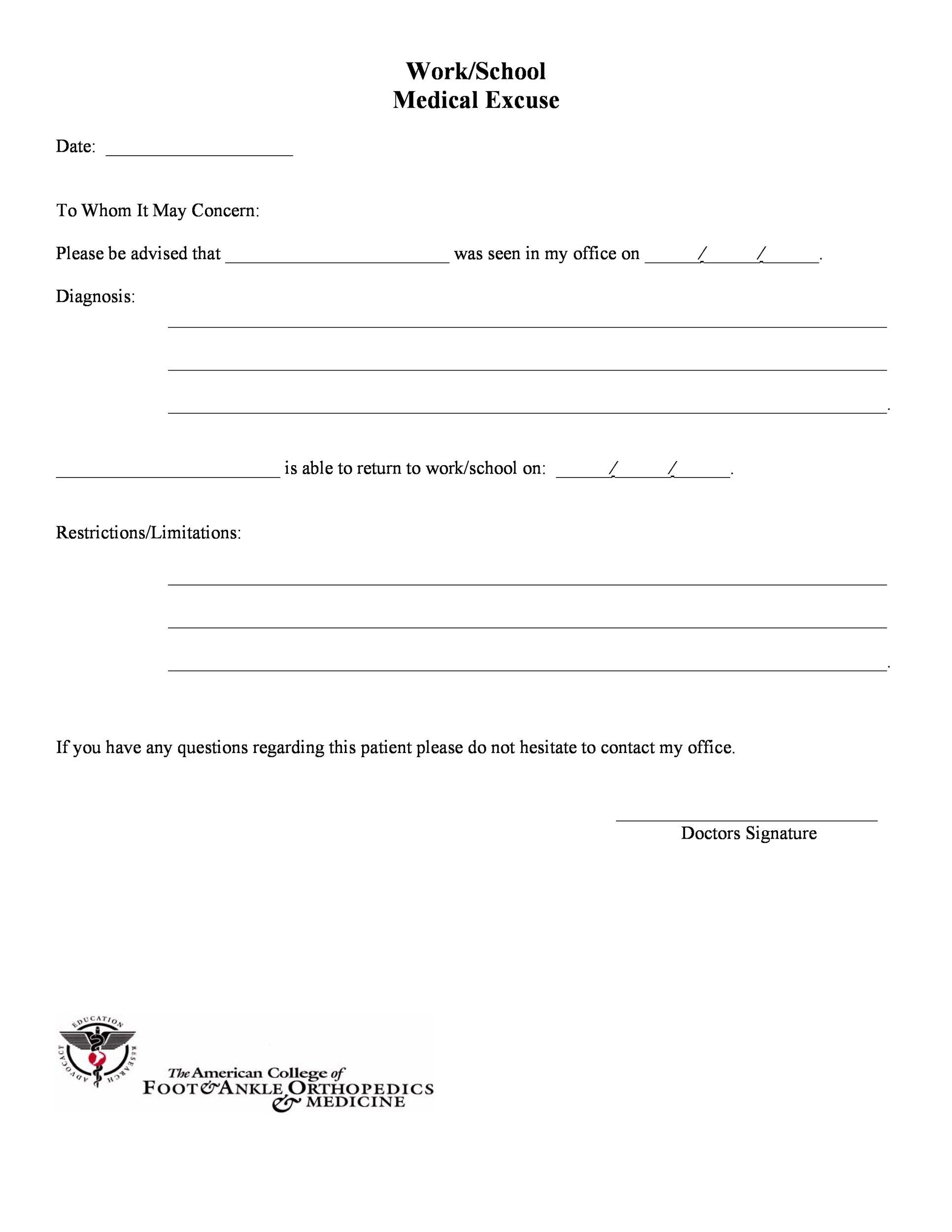 Printable Doctor Excuse Note For Work Doctors Note For Work